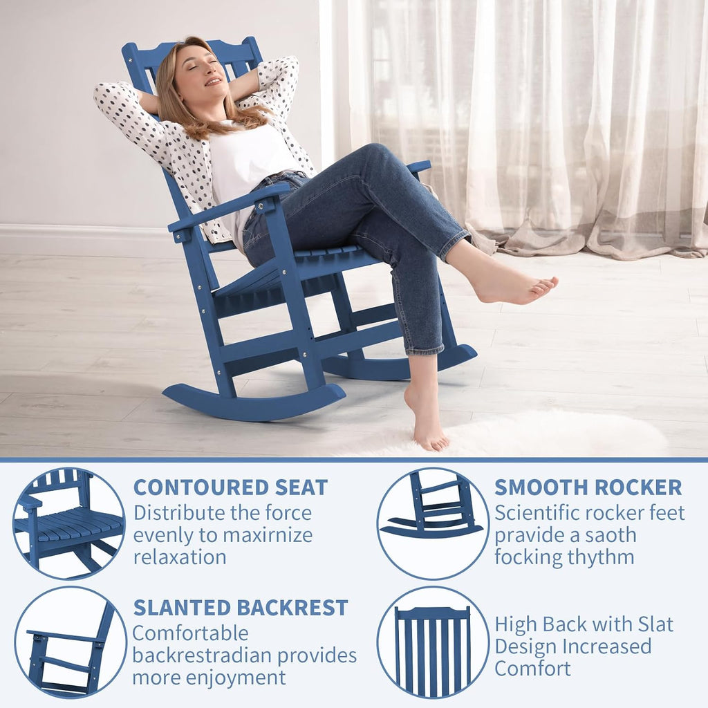 Outdoor Rocking Chairs Set of 4, Oversized All Weather High Back Porch Rocker, Patio Rockers for Outside