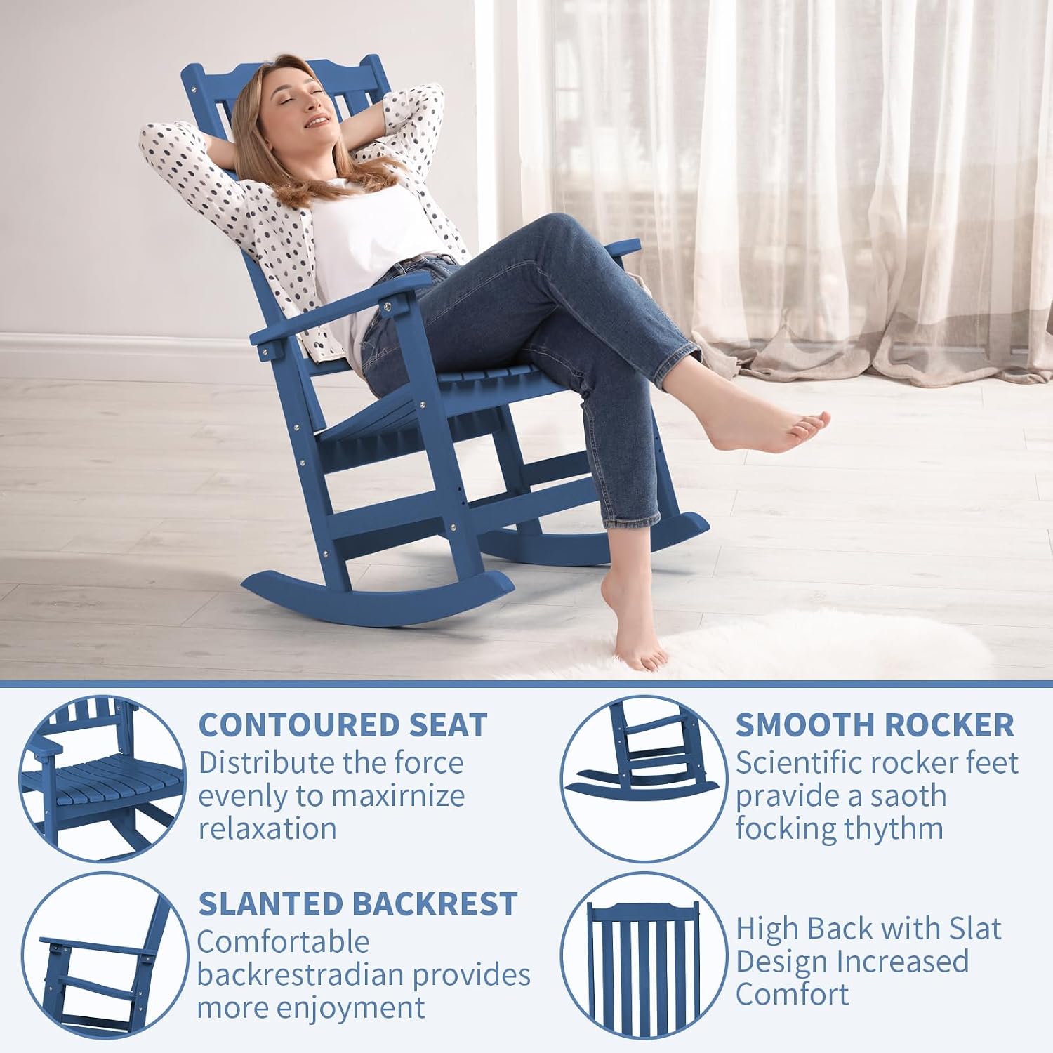 Outdoor Rocking Chairs Set of 4, Oversized All Weather High Back Porch Rocker, Patio Rockers for Outside