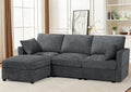 84' Chenille 3-Seats Sofa W/Movable Ottoman, Modern Fabric L-Shaped Couch w/Soft Backrests, Upholstered Sectional Sofa w/Arm Pillows for Living Room, Office, Grey
