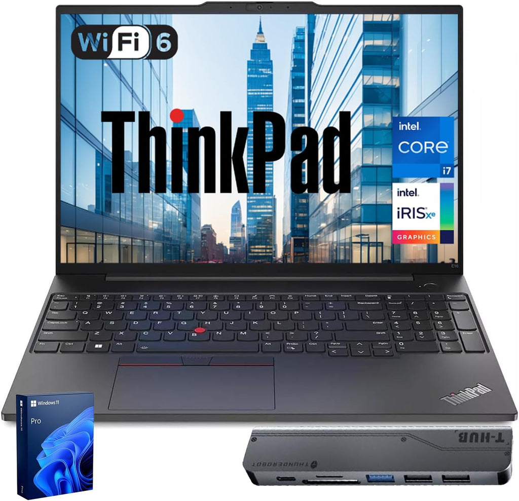 Lenovo ThinkPad E16 Business Laptop, 16' FHD+ Touchscreen, Intel Core i7-1355U, 16GB RAM, 1TB SSD, Fingerprint, Backlit, Webcam, HDMI, Wi-Fi 6, Windows 11 Pro, Bundle with Thunderobot 7-in-1 USB-C Hub