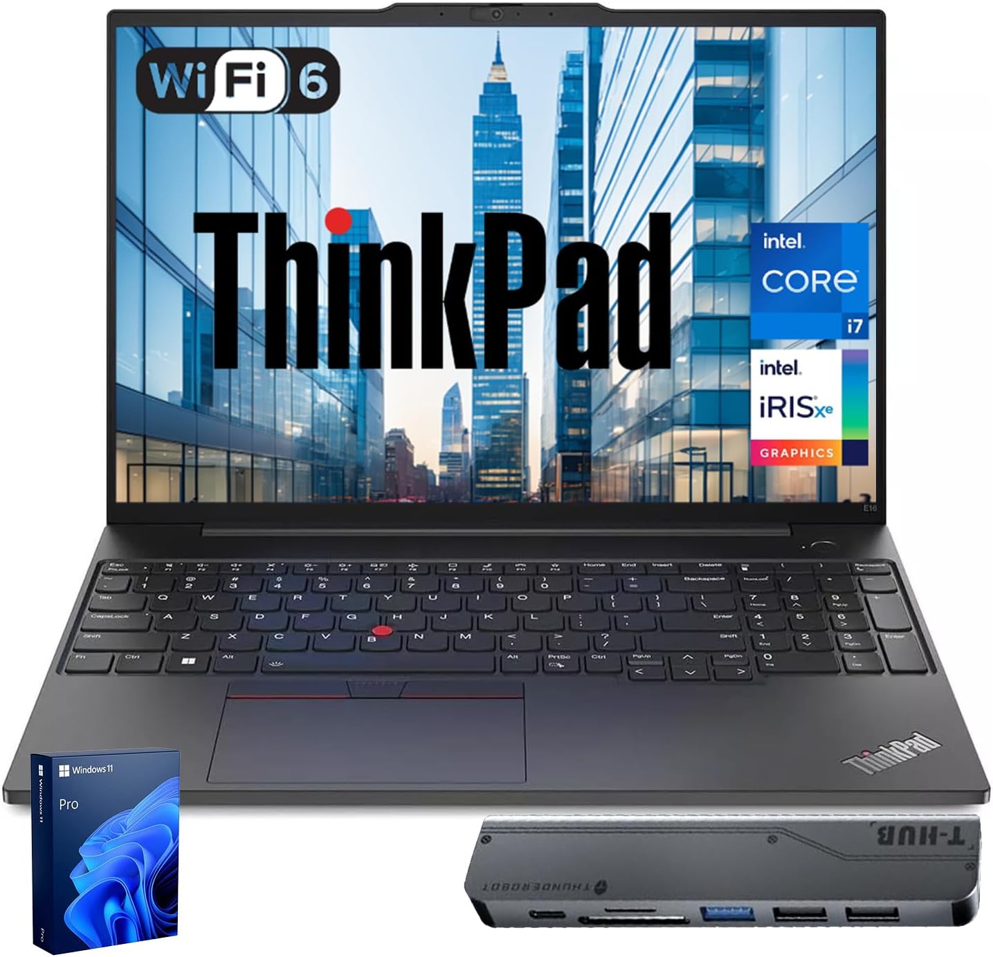 Lenovo ThinkPad E16 Business Laptop, 16' FHD+ Touchscreen, Intel Core i7-1355U, 16GB RAM, 1TB SSD, Fingerprint, Backlit, Webcam, HDMI, Wi-Fi 6, Windows 11 Pro, Bundle with Thunderobot 7-in-1 USB-C Hub