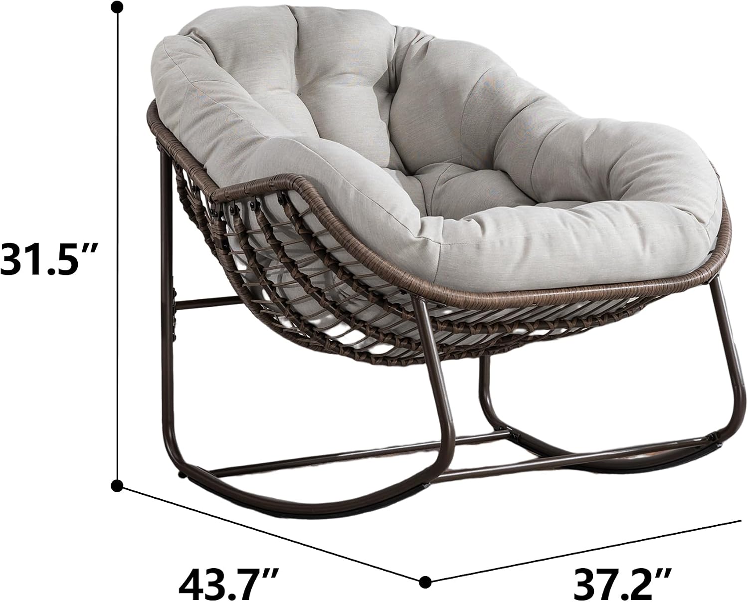 Patio Rocking Chairs, Oversized Wicker Egg Rocking Chair,Indoor & Outdoor Upholstered Papasan Chairs, Modern Lounge Chair for Balcony,Living Room Patio, Front Porch, Garden