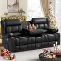 Dresegmt Loveseat Recliner Sofa, Flip Middle Backrest Design PU Leather 3 Seat Reclining Sofa with Storage Drawer, Manual Couch for Living Room/RV (Black, PU)