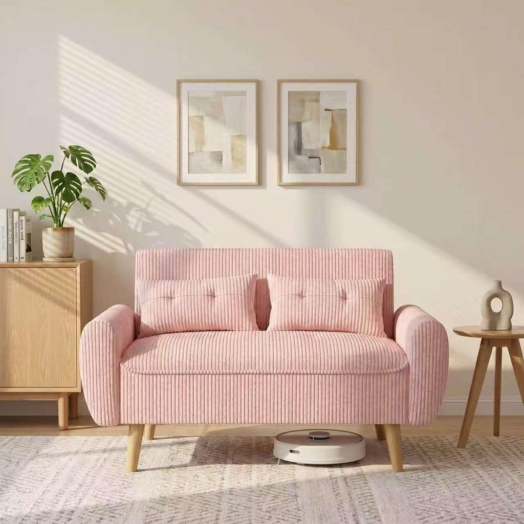 Shintenchi 48'' Loveseat Sofa, Mid-Century Modern Upholstered Couch Deep Seat with 2 Pillows, 10' Thick Cushion with Spring, Solid Wood Frame Small Couch for Living Room, Bedroom, Dorms & Office, Pink