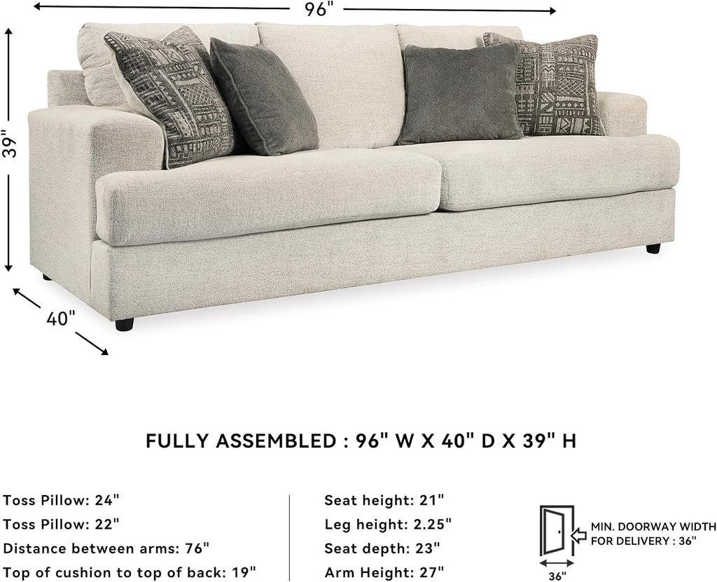 Signature Design by Ashley Soletren Contemporary Chenille Sofa with 4 Accent Pillows, Off-White