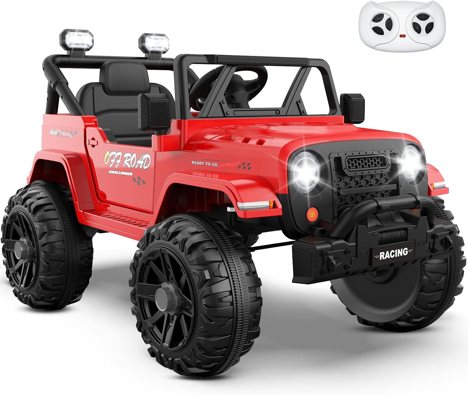 ARBELI 12V Ride On Truck Car with Remote Control, Kids Electric Vehicles with Bluetooth Music, Horn, 3 Speeds, 4 LED Lights, Soft Start, Ride on Toys for Toddler Boys & Girls (Red)