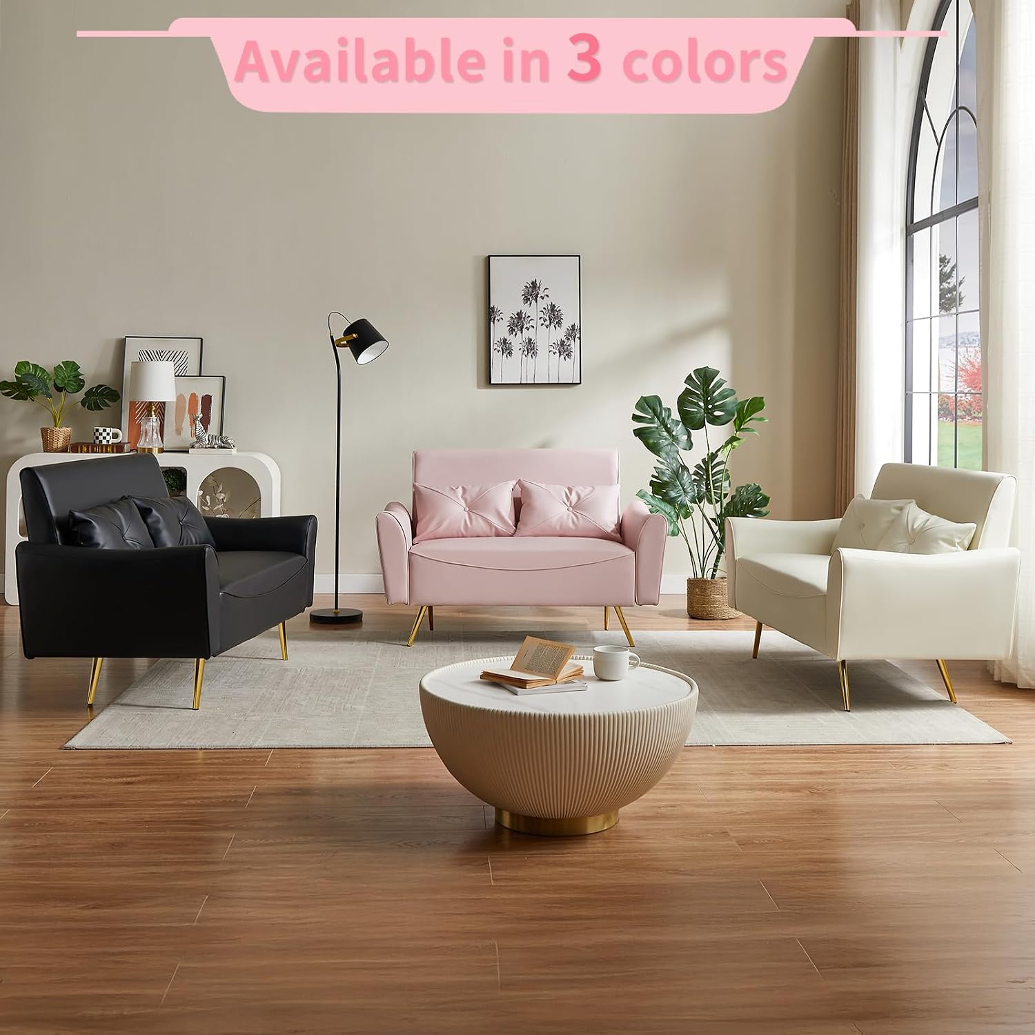 Brelice 48' Faux Leather Loveseat Sofa, Modern Small Couch for Small Space with 2 Pillows, 2 Seater Couch for Living Room, Bedroom, Office, Apartment (Pink)
