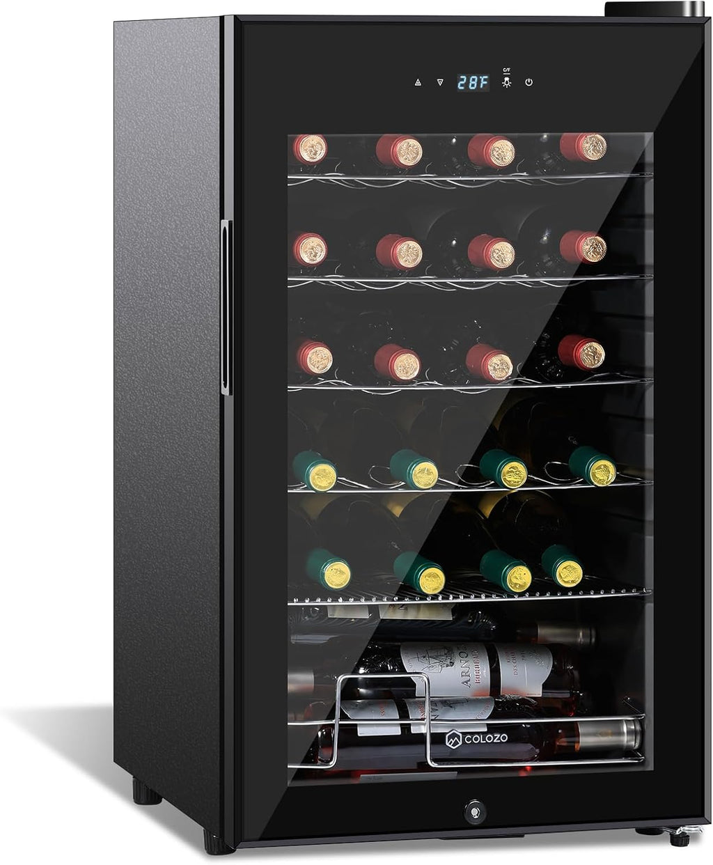 17 Inch Wine Cooler Refrigerator, Freestanding Under Counter Compact Wine Fridge, 40-65°F, 24 Bottle Countertop Mini Wine Cooler with Double-Layer Tempered Glass Door/ Lock for Bedroom/Apartment