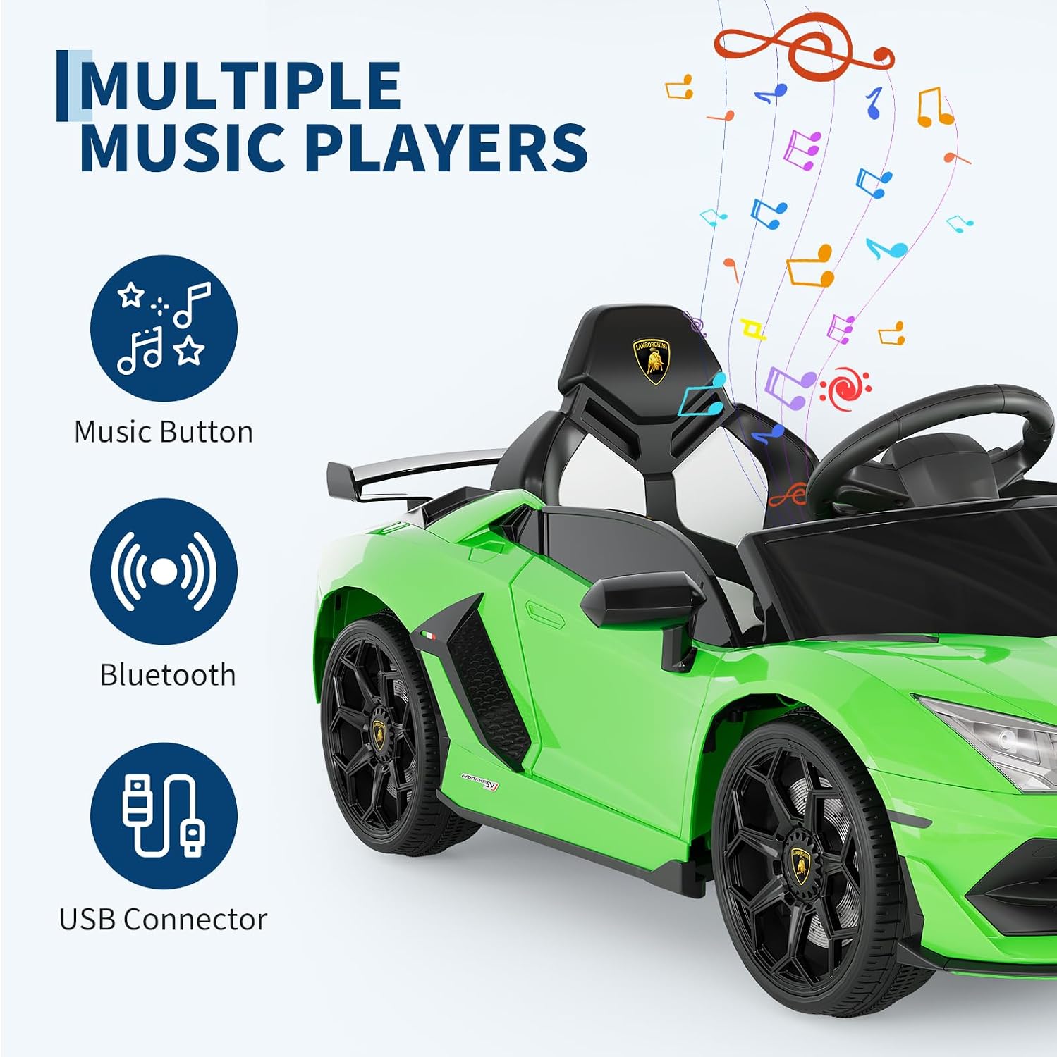 Garvee 12V Kids Electric Car with Remote Control, LED Lights & Sound System - Licensed Lamborghini Battery Powered Ride-On Toy for Boys & Girls (Green)