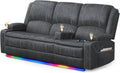 2026 Upgraded Recliner Sofa 3 Seater Couch with Recliner, Home Theater Seating with Liftable Console & Removable Armrest, Manual PU Leather Sofa Reclining with Storage & USB Ports (Velvet,Grey)