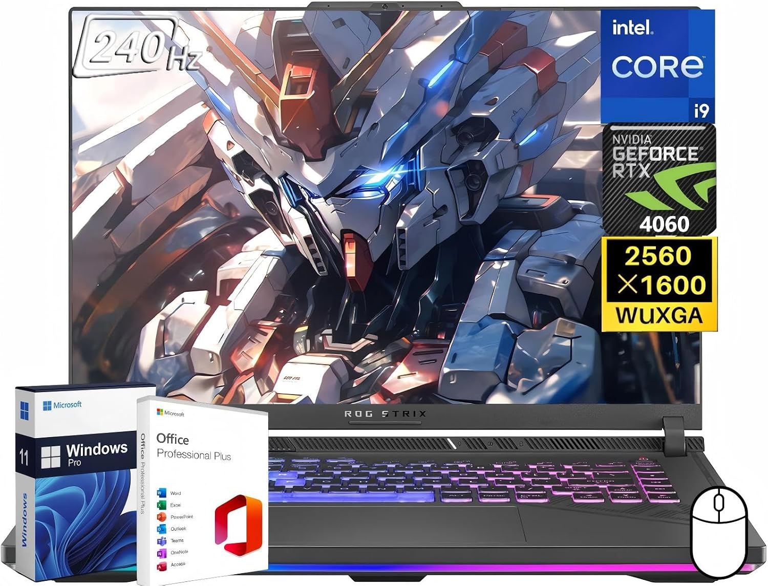ASUS ROG Strix G16 Gaming Laptop, 16' 240Hz WQXGA Display, Intel i9-14900HX, 32 GB DDR5, 1 TB SSD, GeForce RTX 4060, Backlit KB, Wi-Fi 6E, Windows 11 Pro, Office Lifetime License & Patented Mouse