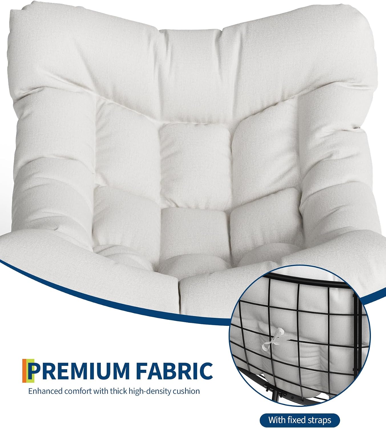 Oversized Papasan Rocking Chair with Ottoman - Durable Handwoven Egg Chair, Soft Cushion & Metal Frame for Patio, Bedroom, Living Room