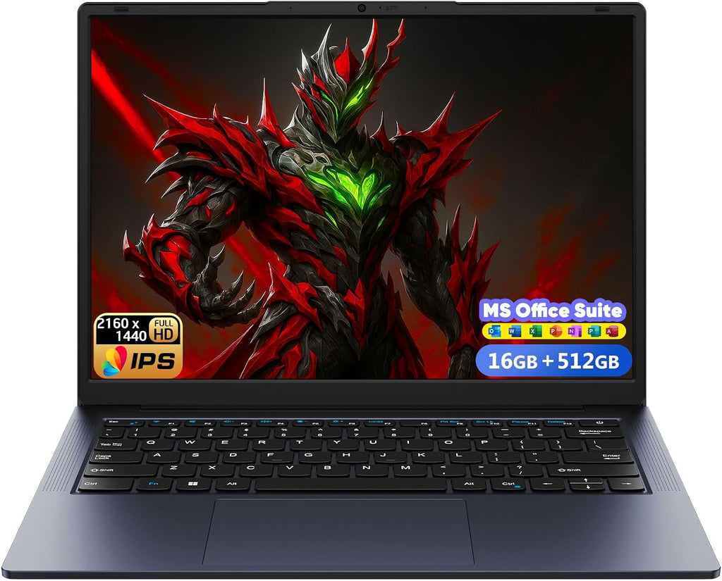 AE86 14.1' Laptop with 2K Screen, 16GB RAM, 512GB SSD, Core Processor, BT5.0 Wi-Fi 5, USB A, Type-C, HDMl, Ultra-Thin and Light Notebook for Business Students