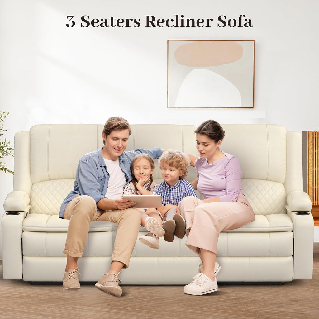 Yolsali 3-Seater Recliner Sofa, Manual Reclining Couch with Multi-Functional Middle Seat, Reclining Sofa for Living Room with Hidden Storage Space, Cup Holders, and Removable Console