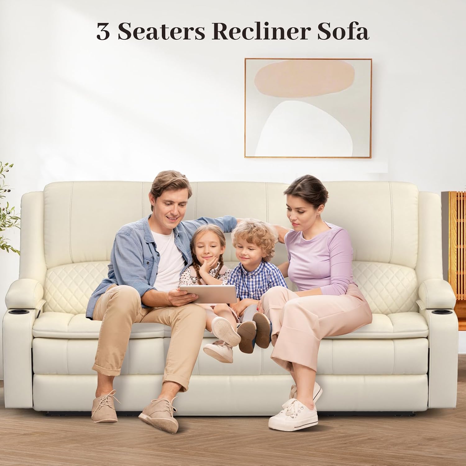 Yolsali 3-Seater Recliner Sofa, Manual Reclining Couch with Multi-Functional Middle Seat, Reclining Sofa for Living Room with Hidden Storage Space, Cup Holders, and Removable Console