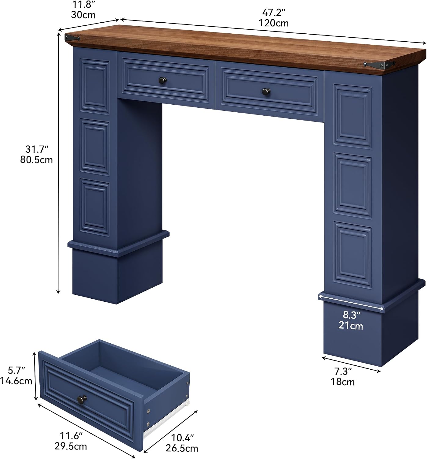 YITAHOME Farmhouse Console Table for Entryway with Storage, Narrow Long Sofa Table Furniture with Non-tip Kit, Behind Couch Table for Hallway, Living Room & Bedroom, Navy Blue & Walnut