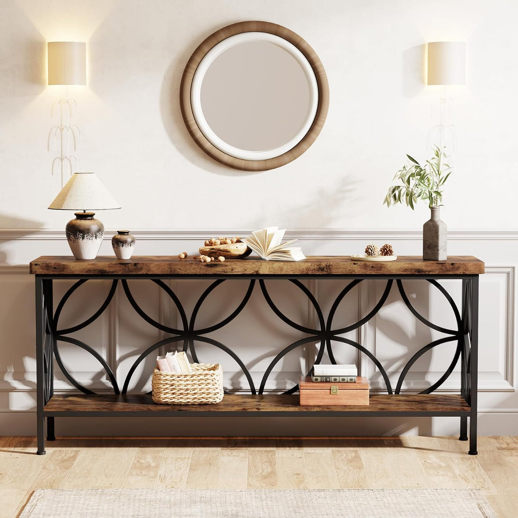 Tribesigns 70.9-Inch Narrow Sofa Table, Industrial Long Sofa Table Behind Couch, Entry Console Table with Storage for Entryway, Living Room, Foyer, Unique Design, Rustic Brown