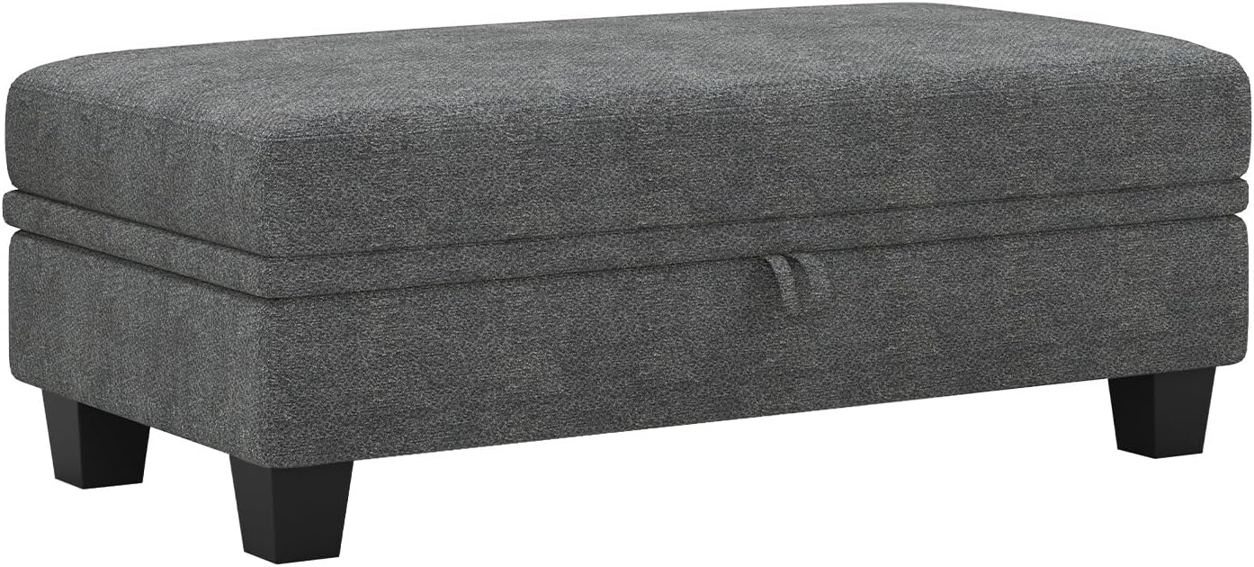 Belffin Fabric Large Ottoman with Storage for Modular Sectional Couch. Light Grey.