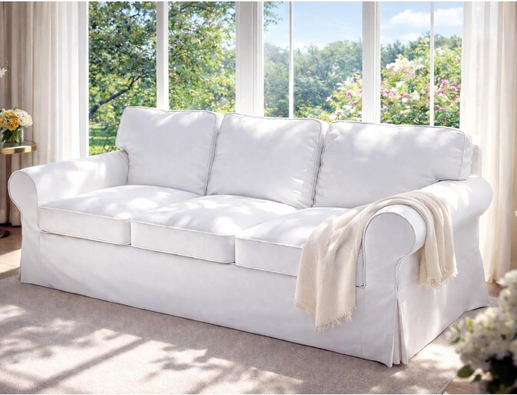 Ektorp 3 Seat Sofa Cotton Cover Replacement Slipcover Compatible with IKEA Ektorp Sofa Cover (White Flax Cotton)