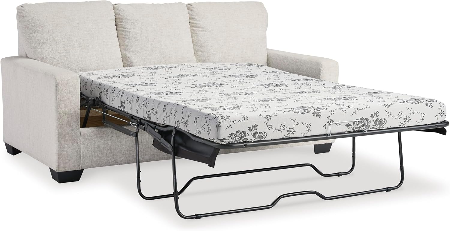 Signature Design by Ashley Rannis Coastal 2-in-1 Sofa Sleeper with Folding Gel Memory Foam Mattress, Full, White