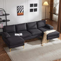 Karl home Convertible Sectional Sofa 110' U-Shape Sofa Couch 4-Seat Couch with Chaise Fabric Upholstered for Living Room, Apartment, Office, Black