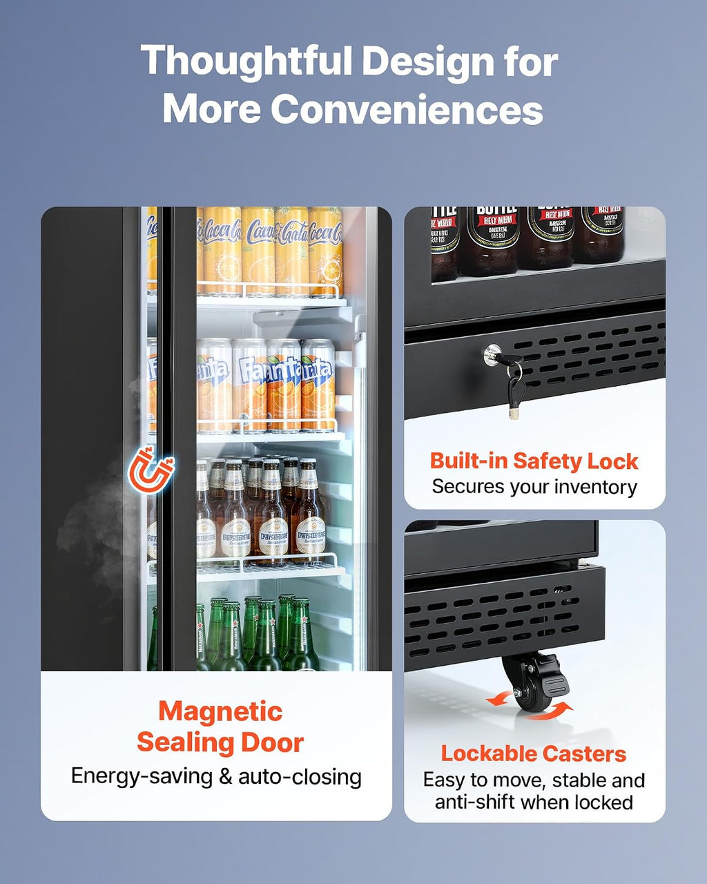 VEVOR Commercial Merchandiser Refrigerator, 8.3 Cu.Ft / 235 L Glass Door Display Refrigerator, Upright Beverage Cooler Fridge with 5 Adjustable Shelves, Soft LED Light & Casters for Homes Shops Bars