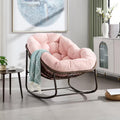 Outdoor Rattan Rocking Chair Oversized Papasan Recliner Lounger, Steel Frame & Thick Corduroy Cushion, Indoor/Outdoor Use for Patio, Porch, Backyard, Garden, Balcony, Pink