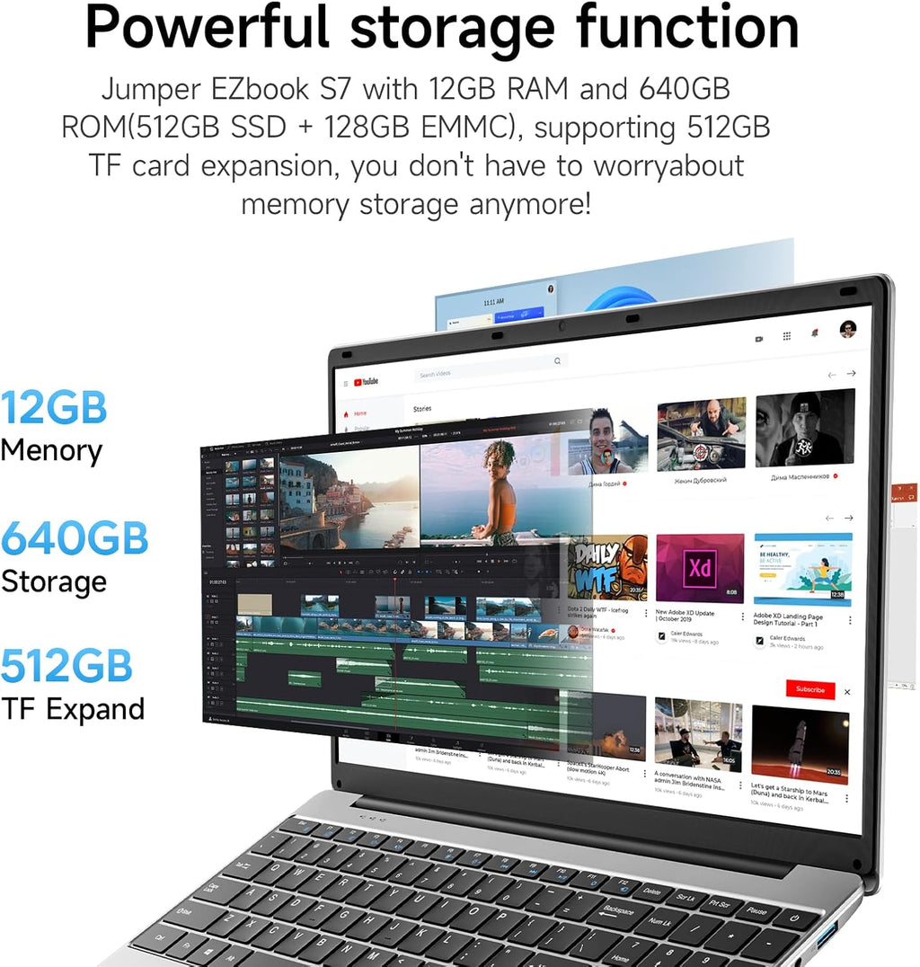 jumper 15.6' FHD Laptop, 10th Gen Intel Dual-Core Processor(1.9GHz), 12GB RAM 640GB Storage, 1 Year Office 365, Numeric Keyboard, HDMI, WiFi5, 38Wh Battery, Windows 11 Laptop for Business and Student