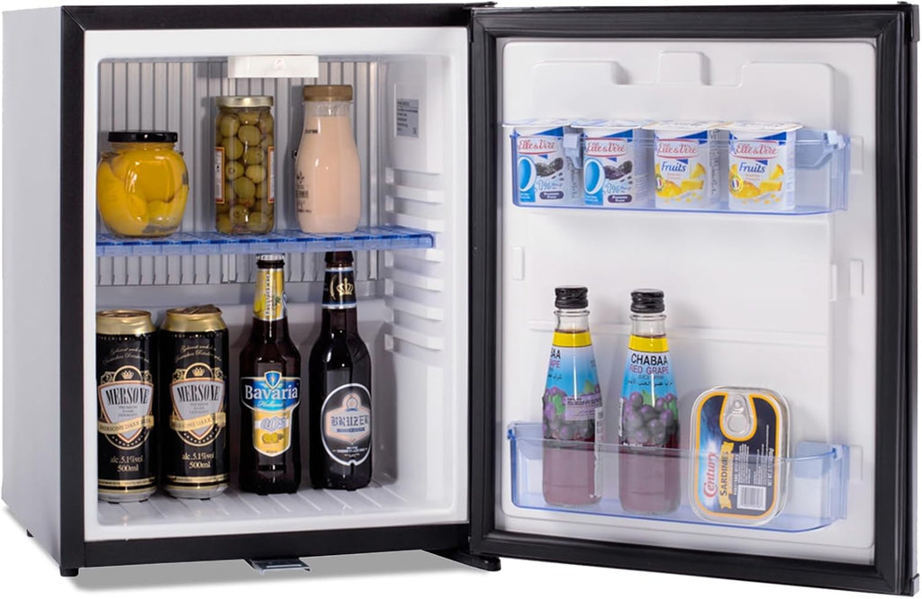 Smad Mini Fridge with Lock and Key 1.0 cu.ft, 12V RV Refrigerator 12V / 110V Super Quiet 12V Fridge Reversible Door Absorption Refrigerator for RV, Truck, Camping, Boat Use, Black