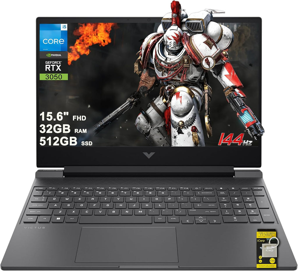 HP Victus 15 Gaming Laptop 15.6' FHD 144Hz Intel 8-core i5-13420H (>i7-12650H) 32GB RAM 512GB SSD GeForce RTX 3050 Backlit Type-c Ultra Wi-Fi6 DTS:X Win11 ICP Hub