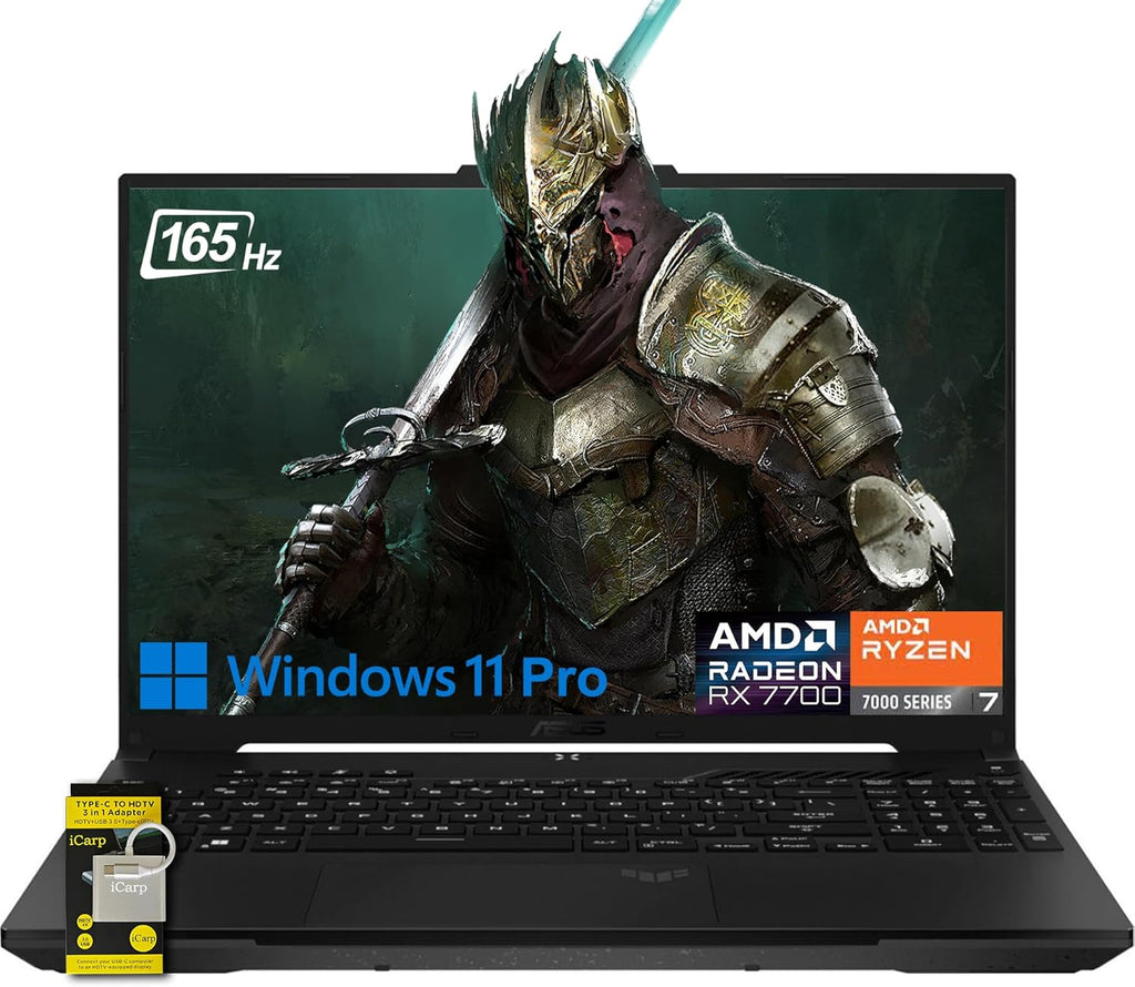 ASUS TUF Gaming A16 Laptop 16' WUXGA 165Hz 7ms 100% sRGB AMD Octa-core Ryzen 7 7735HS 64GB RAM 1TB SSD AMD Radeon RX 7700S 8GB (>RTX4060) Backlit Type-C USB4 Fast Charging Win11 Pro ICP Accessory