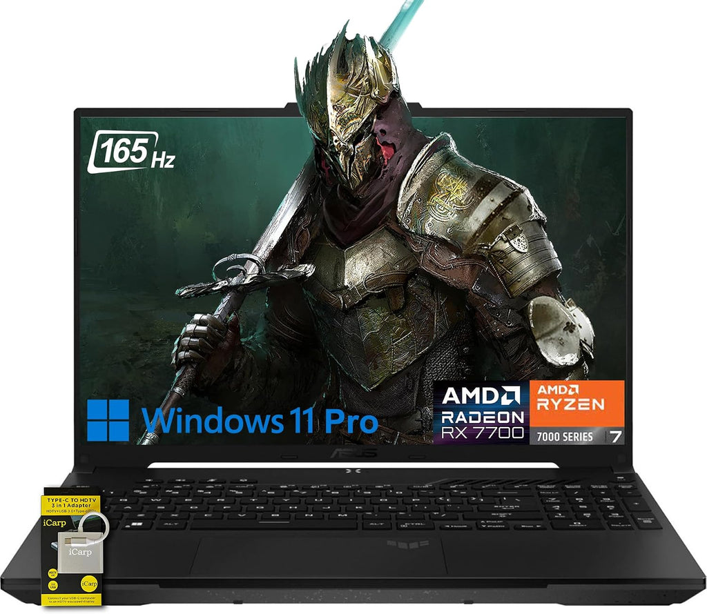 ASUS TUF Gaming A16 Laptop 16' WUXGA 165Hz 7ms 100% sRGB AMD Octa-core Ryzen 7 7735HS 32GB RAM 2TB SSD AMD Radeon RX 7700S 8GB (>RTX4060) Backlit USB-C USB4 Fast Charging Win11 Pro w/ICP Accessory