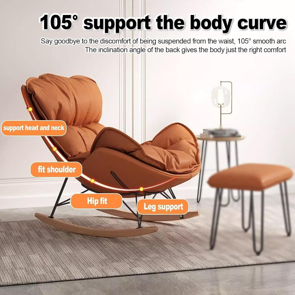 Rocking Boho Papasan Rocking Chair for Nursery Accent Chairs,High Back Tufted Design Rocking Chair,Upholstered Leather Padded Seat Glider Recliner,Solid Wood Base for Living Room/Bedroom Rocker Chair