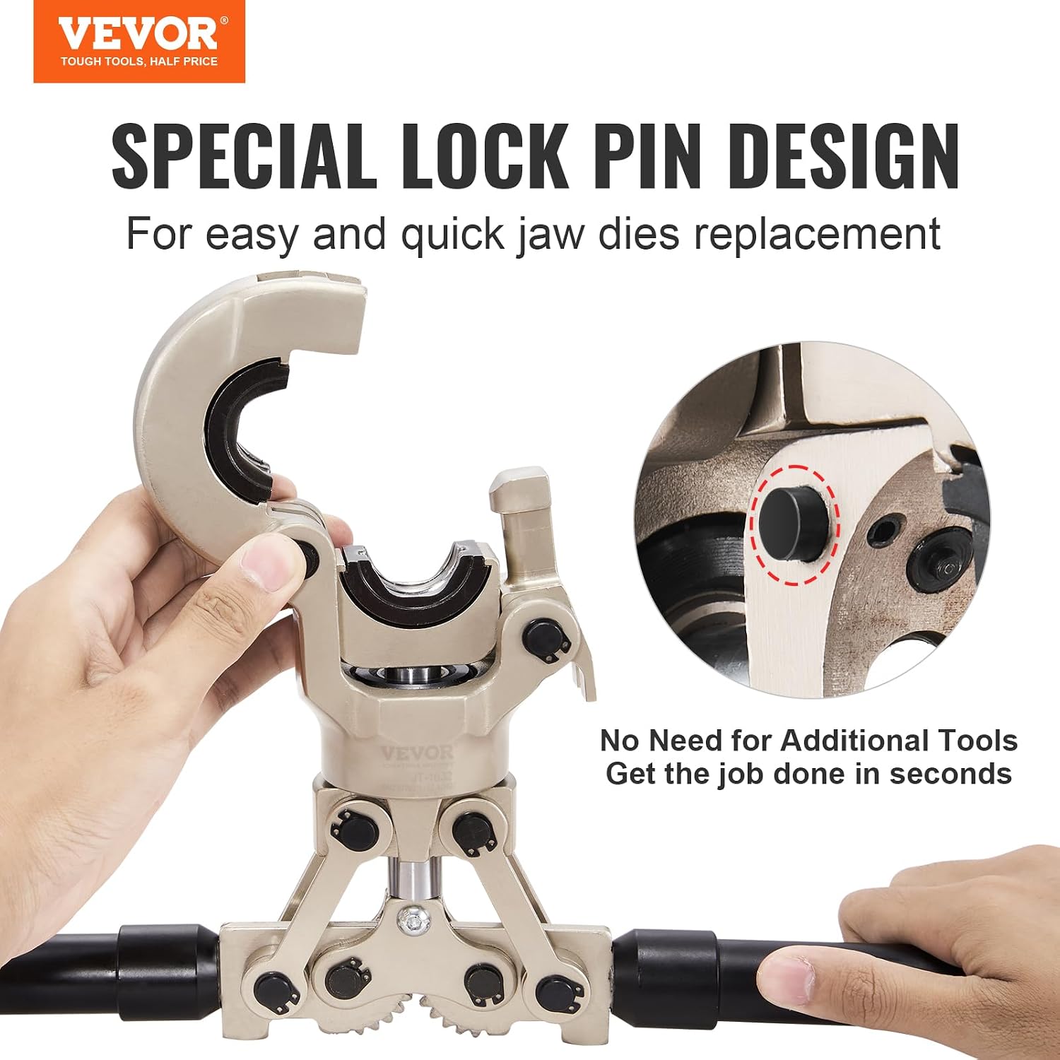VEVOR Copper Press Tool Tube Fittings Crimping Kit, 360° Rotatable Press Crimper Tool with 1/2', 3/4', 1' Quick Change Jaws, Locking Pin & Extendable Handle, Meet ASTM B88 and B75 Standard