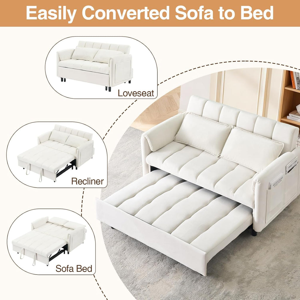 CAPCAEK 3 in 1 Convertible Sleeper Sofa Bed, Modern Velvet Loveseat Pull-Out Couch w/Pullout Bed, Small Love Seat Lounge Sofa w/Reclining Backrest,Toss Pillows, Pockets, for Living Room