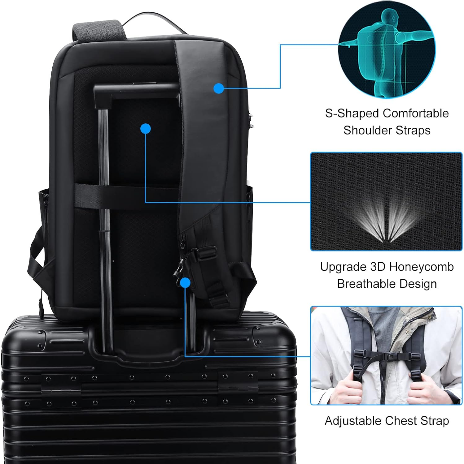 FENRUIEN 17 Inch Laptop Backpack for Men,Waterproof Anti Theft Computer Backpack with USB C Charging Port,Hardshell Gaming Laptop Bag,Black