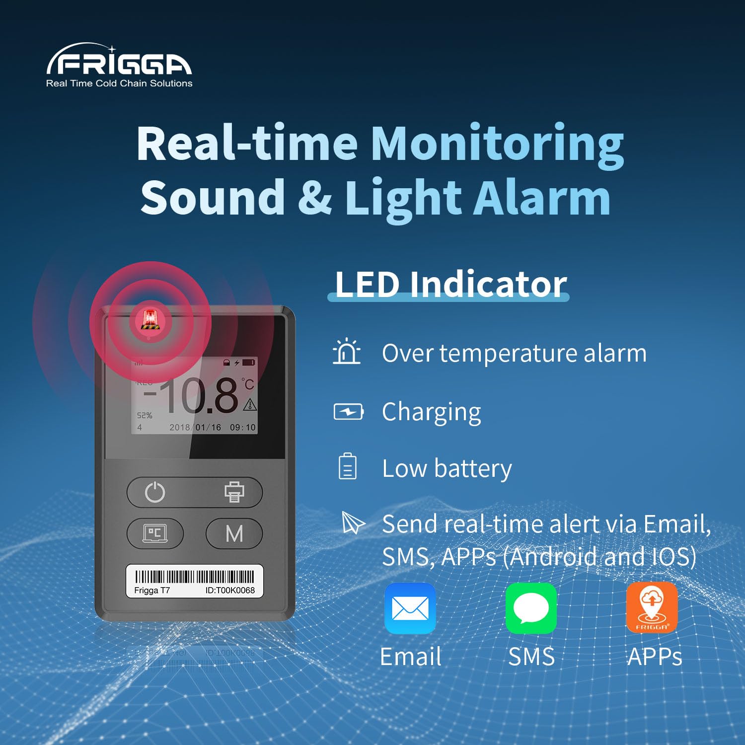 Frigga T70 4G/5G Temperature & Humidity Monitor Real-Time Reusable Temperature Data Logger Remote Digital Temperature Recorder Refrigerator Thermometer Rechargeable 24/7 Monitoring & Instant Alerts