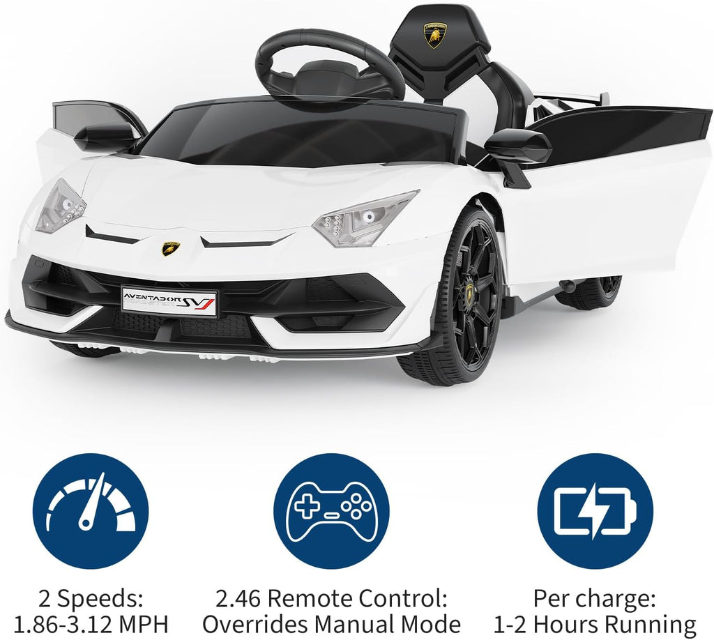 Garvee 12V Kids Electric Car with Remote Control, LED Lights & Sound System - Licensed Lamborghini Battery Powered Ride-On Toy for Boys & Girls