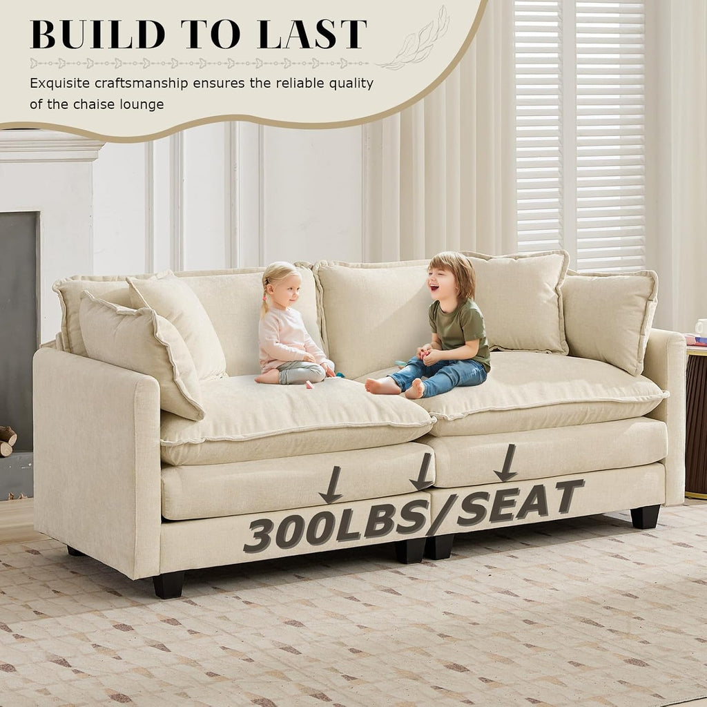 SoarFlash 77.95' Chenille Sectional Sofa, Comfy L Shaped Modular Coush Sofa with Ottoman, Modern 2 Seat Couch Deep Seat Sofa Set for Living Room,Beige