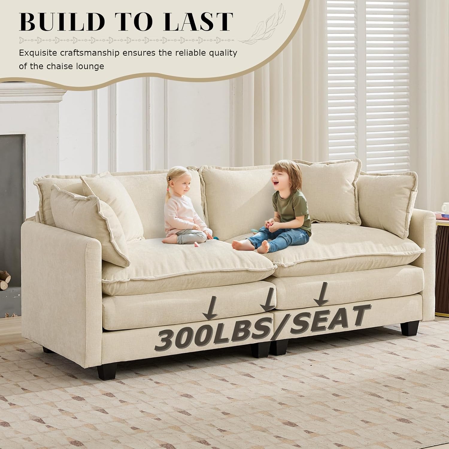 SoarFlash 113.78' Chenille Sectional Sofa, Comfy U Shaped Modular Coush Sofa with Ottoman, Modern 4 Seat Couch Deep Seat Sofa Set for Living Room,Beige