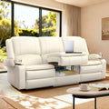 Recliner Sofa 3 Seater Sofa with Recliner, Home Theater Seating with Liftable Console & Removable Armrest, Manual PU Leather Reclining Couch with Cup Holders & USB Ports for Living Room/RV (PU,White)