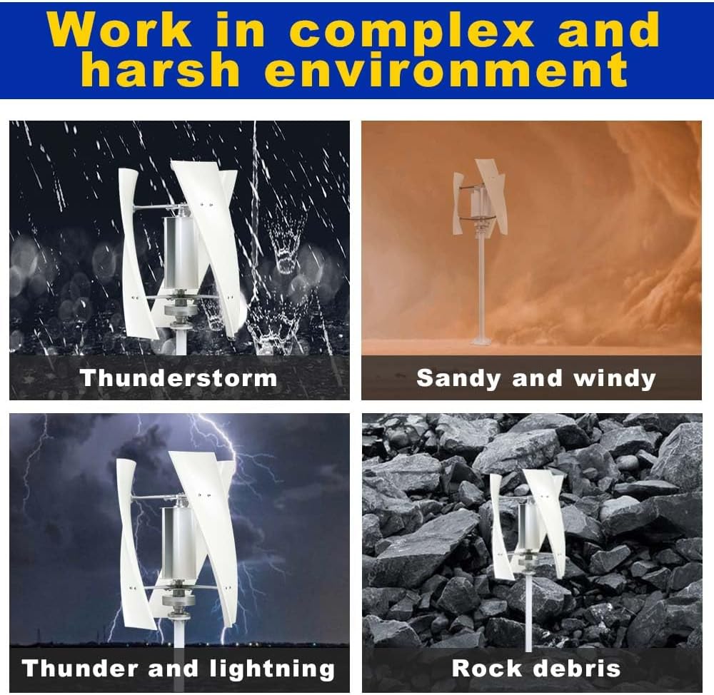 Wind Turbine Generator Kit, 1000W-6000W 12V/24V/48V 3 Blade with Charge Controller Portable Vertical Wind Power Turbine Generator Kit