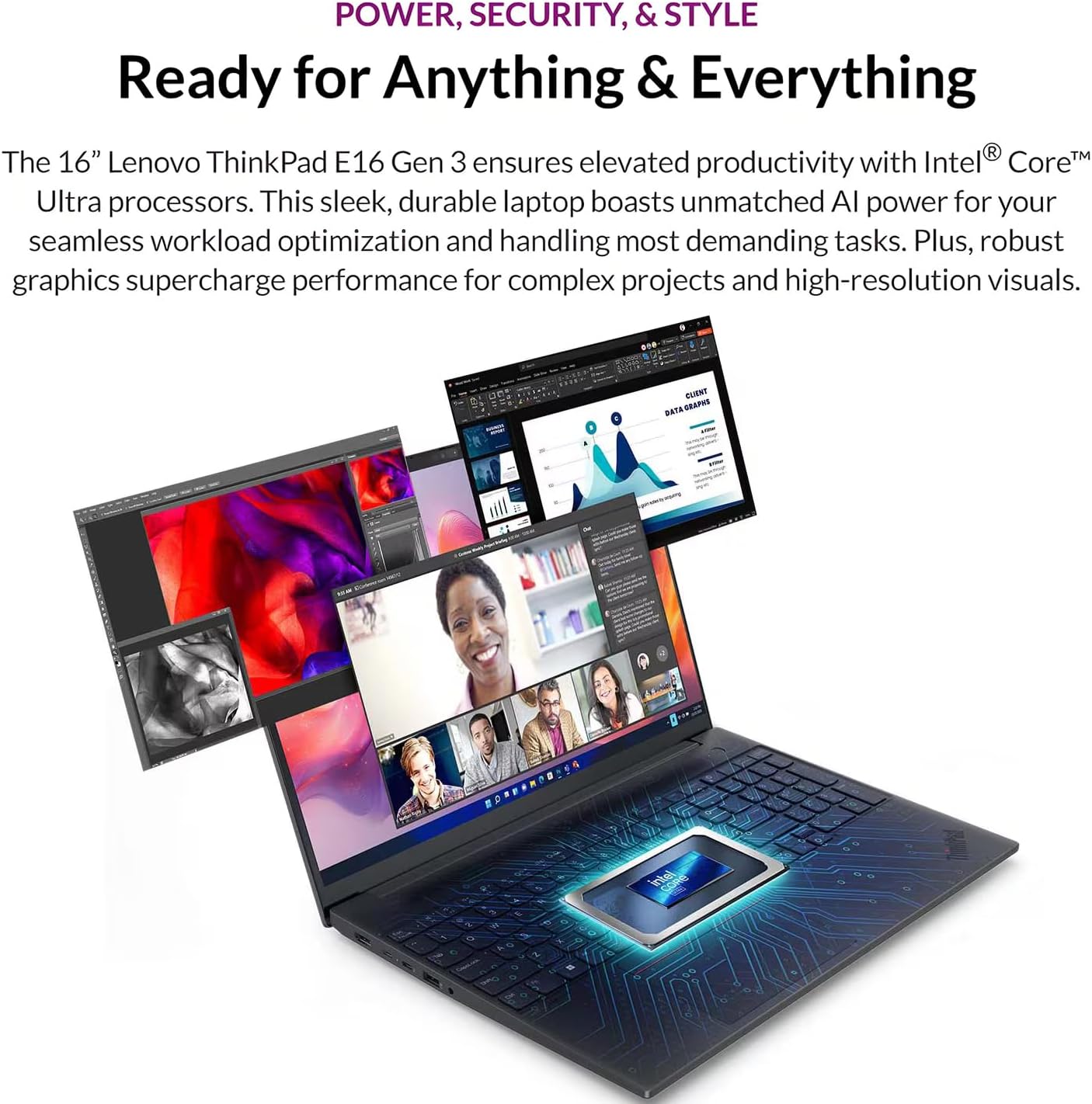 Lenovo ThinkPad E16 Laptop Computer with Intel Ultra 7 255H, for Home Office Business, Lifetime Office 365, (64GB DDR5, 1TB SSD), Backlit Keyboard, Fingerprint Reader, Windows 11 Pro, Midnight Black