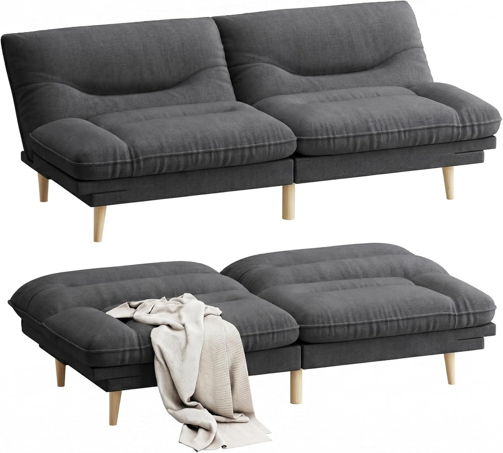 Homall Futon Sofa Bed, Modern Loveseat Futon Couch with Adjustable Backrest and Armrests, Sleeper Sofa Bed with Wood Frame for Living Room, Office, Apartment (Fabric, Dark Grey)