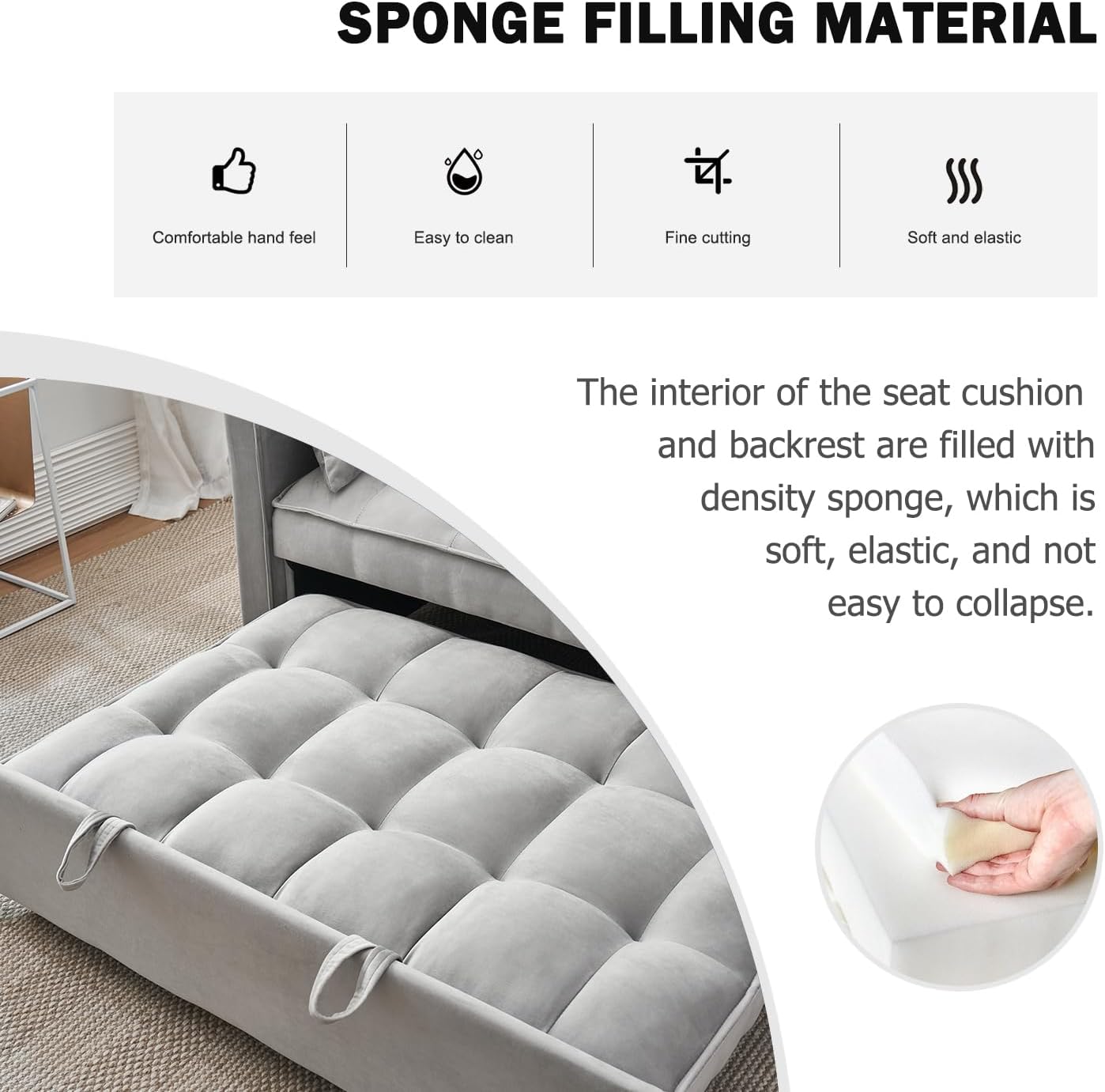 ECHINGLE Futon Sofa Bed, 3 in 1 Sleeper Sofa Couch Bed with Armrests, Storage Pockets and 2 Pillows, Adjustable Backrest, Sofa Bed Couch for Living Room, Bedroom, Office,Reading Room(Grey)