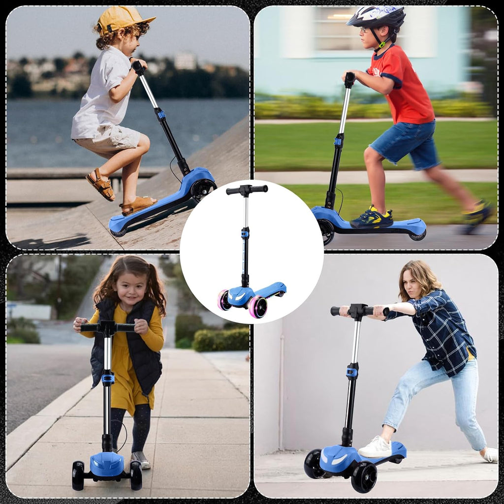 24V Electric Scooter for Kids w/150W Powerful Motor, Thumb Throttle, LCD Screen, Bluetooth, Light-Up Stem Deck & Wheels, 3 Adjustable Heights, 5MPH Safe Speed, 3 Wheel Electric Scooter for Kids