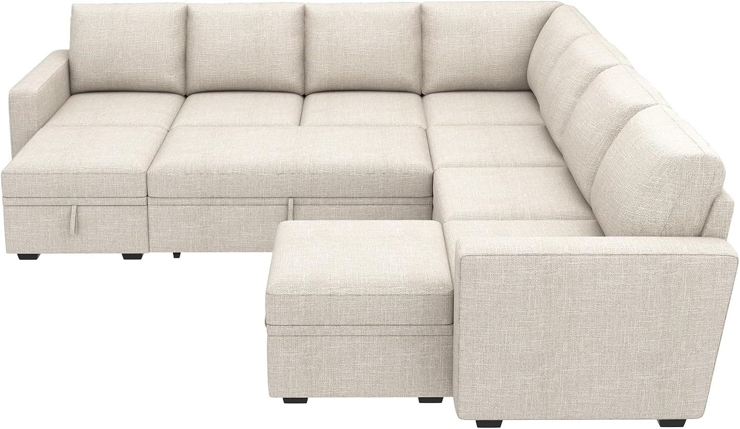 HONBAY Modular Sectional Sleeper Sofa with Pull Out Couch, Oversized U Shaped Sleeper Pull Out Bed with Storage Sectional Couches for Living Room - Beige
