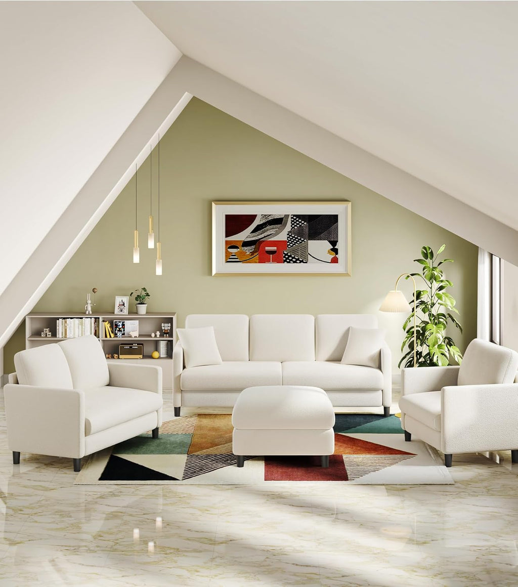 Welzona Loveseat, 51' Small Couch, Comfy Teddy Love Seat for Living Room, Tool-Free Setup Loveseat Sofa for Small Spaces, All-Wood Small Sofa Couch for Bedroom, Beige