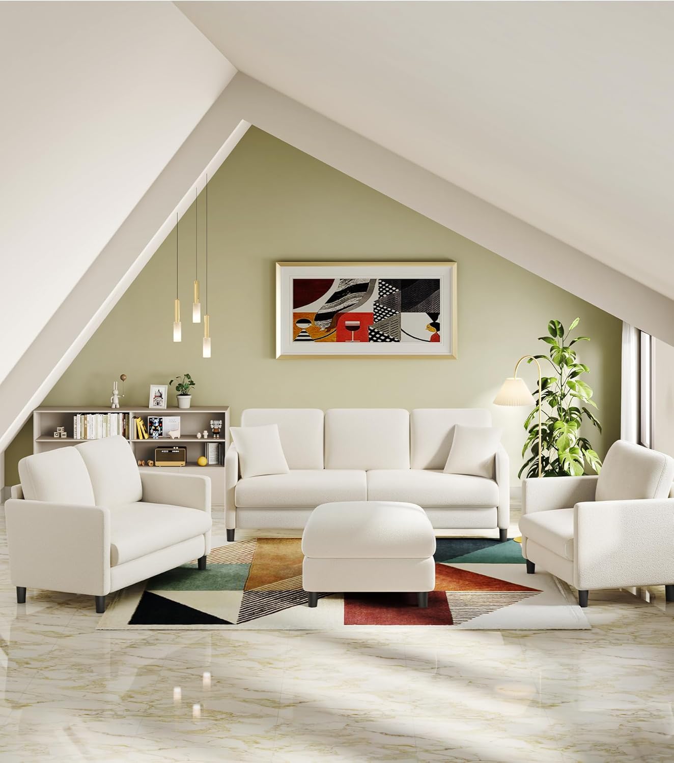 Welzona Loveseat, 51' Small Couch, Comfy Teddy Love Seat for Living Room, Tool-Free Setup Loveseat Sofa for Small Spaces, All-Wood Small Sofa Couch for Bedroom, Beige