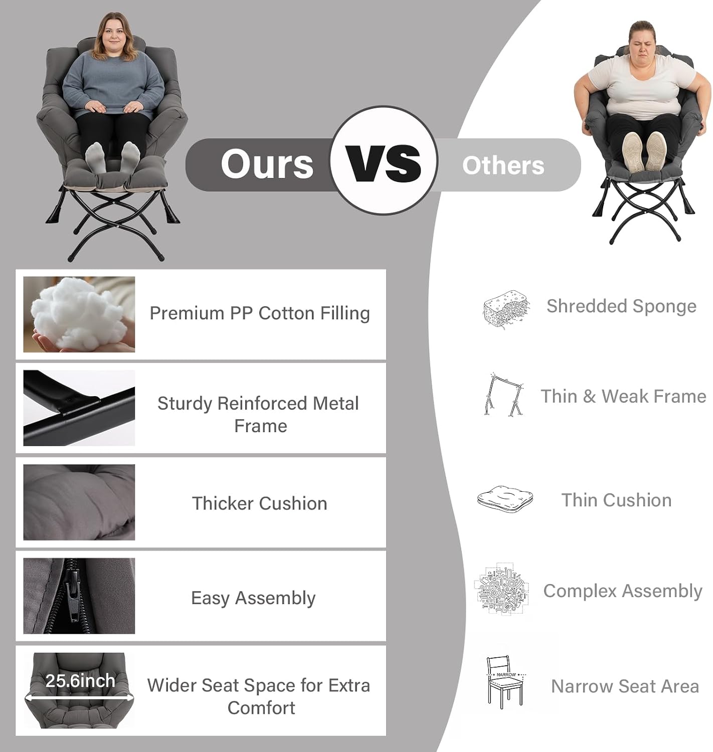 MBOOYOME Lazy Chair with Ottoman, Modern Accent Lounge Armchair with Armrests and a Side Pocket & Foldable Footstool, Leisure Reading Chair for Living Room, Bedroom, Dorm & Office, Dark Grey